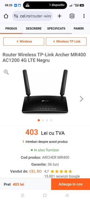Vând router cu cartela SIM