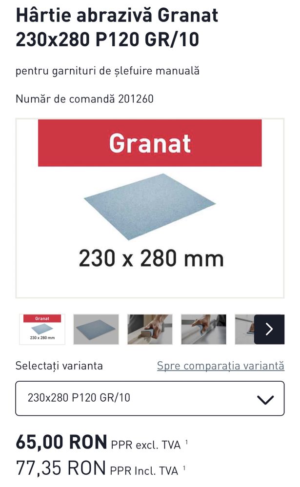 Festool Hârtie abrazivă Granat 230x280 P120 GR/10