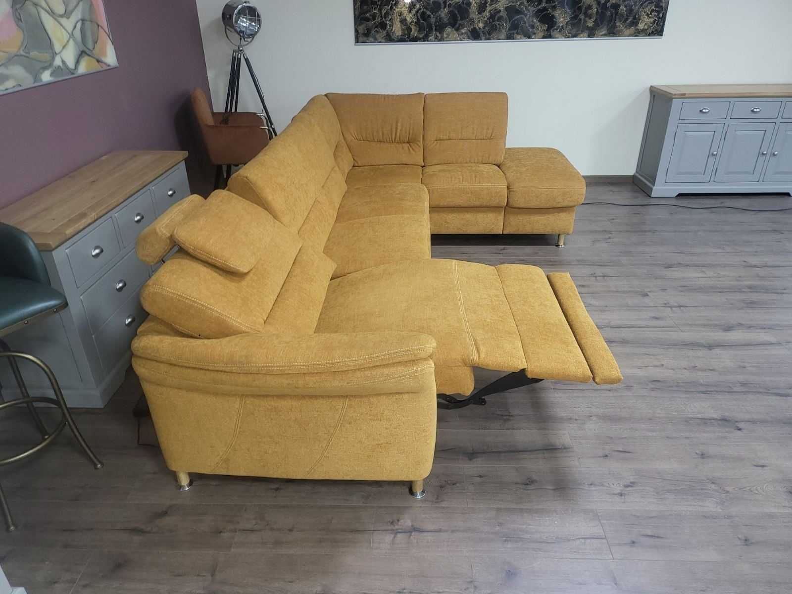 Ъглов диван от плат цвят канела DAKAR с електрически релакс механизъм