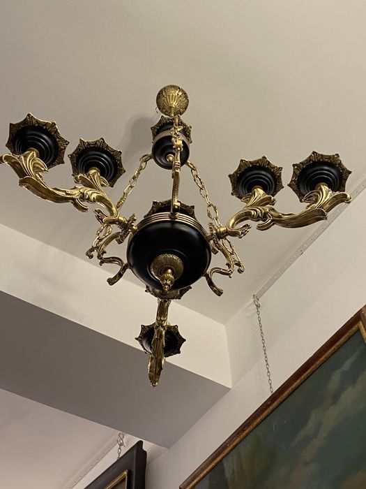 Candelabru/lustra/bronz masiv/emailat negru