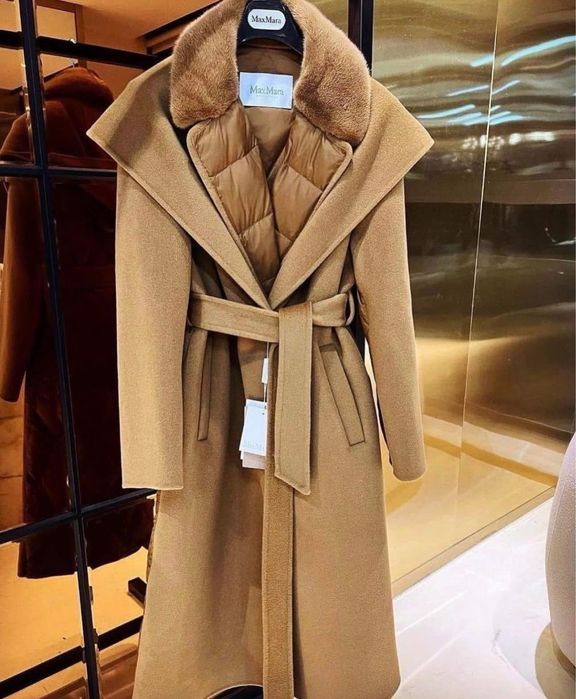 Палто от кашмир,вълна ,гъши пух и яка от норка