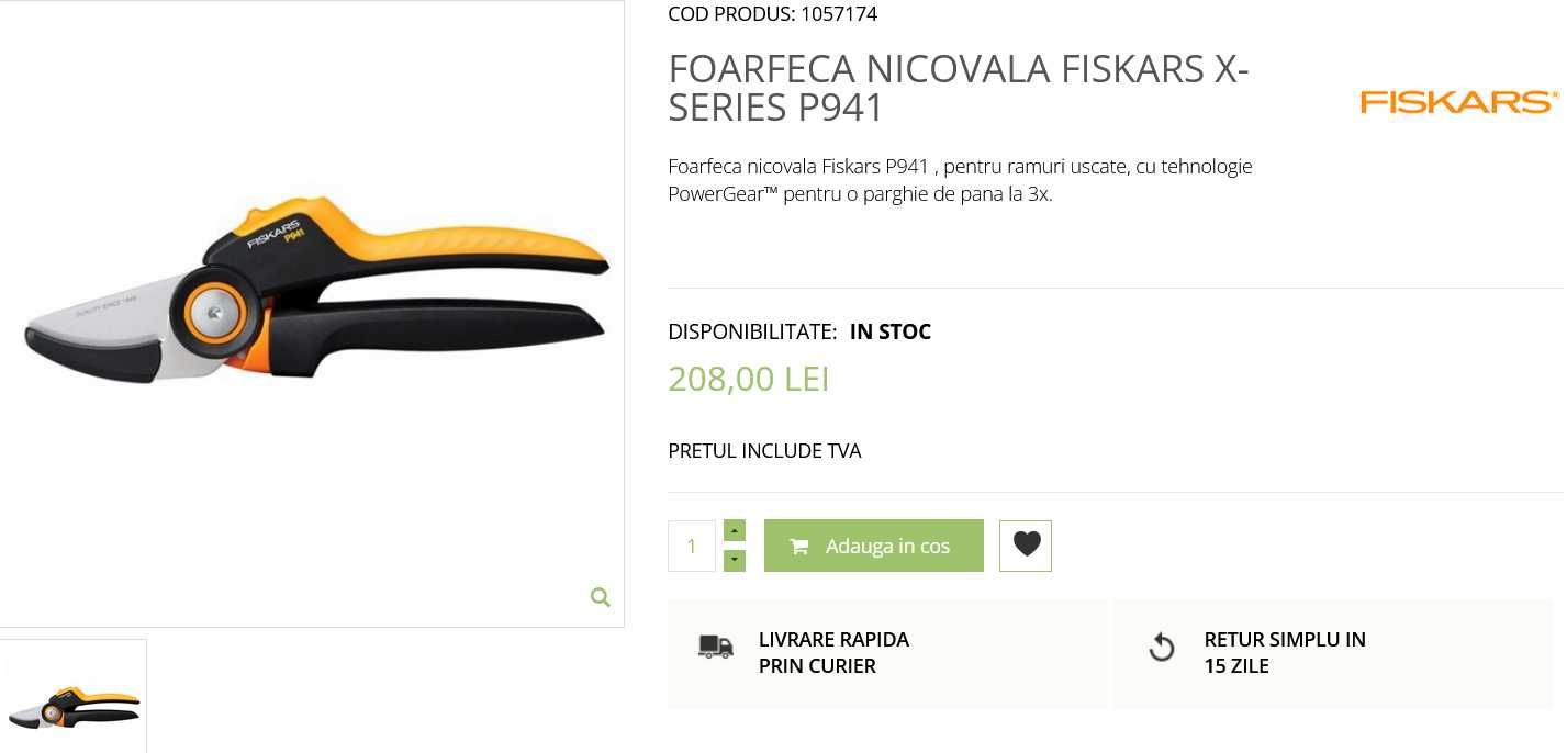 FISKARS foarfeca gradina pt taiat crengi pomi nicovala lama otel 28.5
