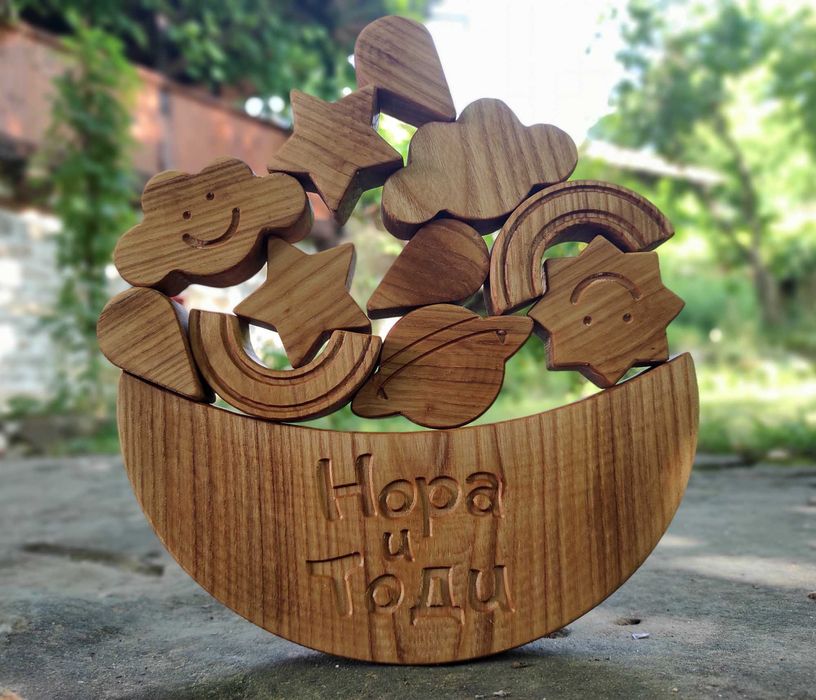 Монтесори баланс игра - Небеса, дървена играчка тип дженга