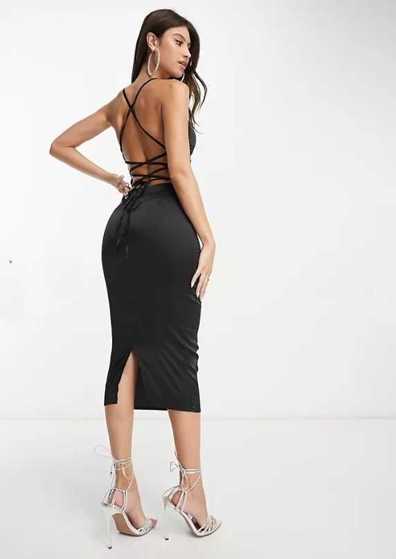 Rochie midi satin cu decolteu lasat si spate gol NaaNaa - S