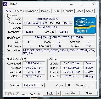 Intel Xeon E5-2670 v1 8/16 nuclee 2.6Ghz - 3.3Ghz Socket 2011