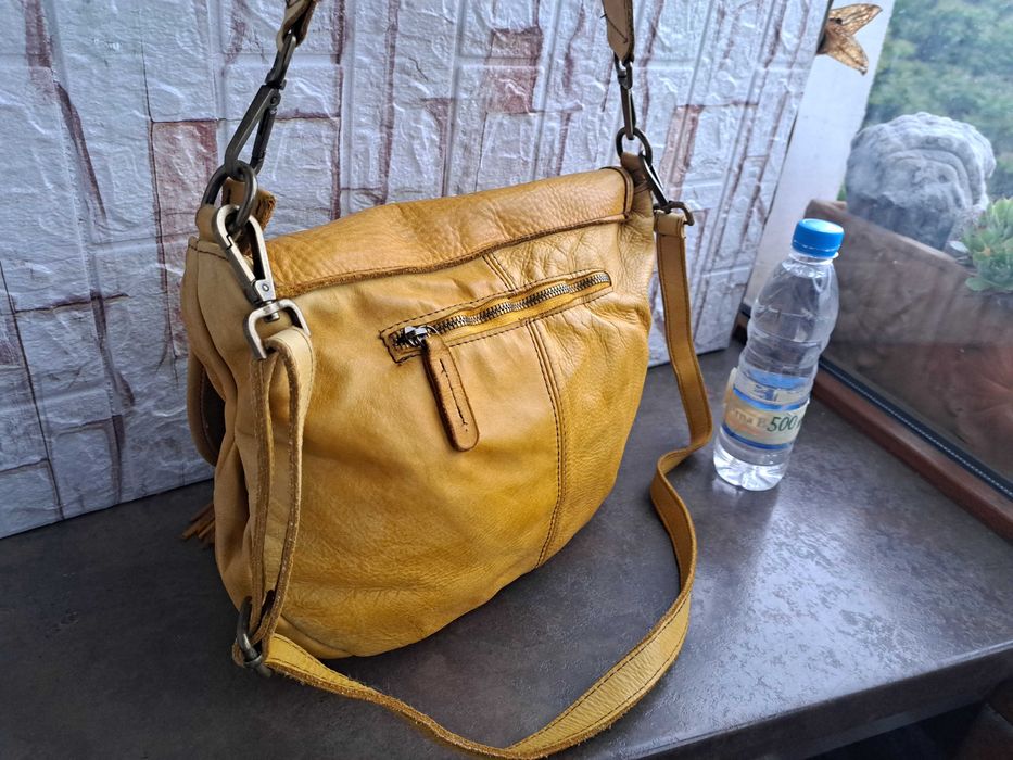 дамска чанта жълта кожена торба-естествена кожа