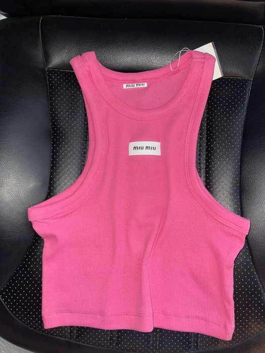 miu miumiu топ цикламен къс розов миу миумиу крос къс тениска розова