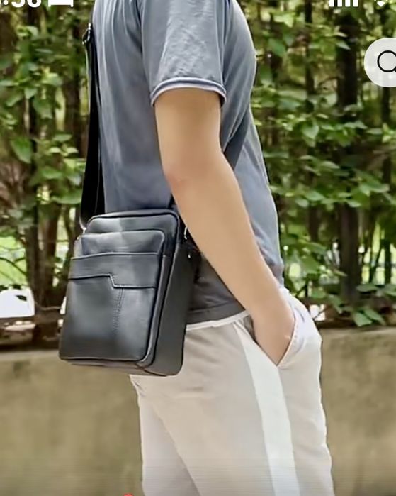 Мъжка бутикова кожена чантичка /Черна естествена кожа -10% Промоция!