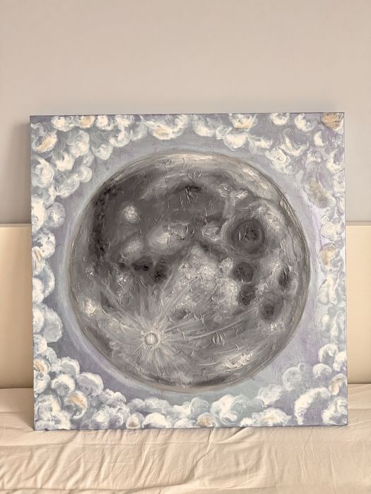 Tablou ulei Luna abstract 70x70 cm cu sasiu 4cm