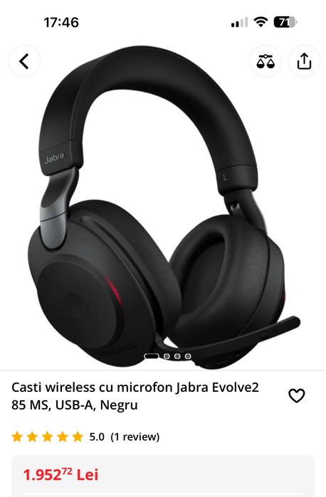 Casti bluetooth wireless Jabra Evolve2 85 ANC gaming conferinte dongle