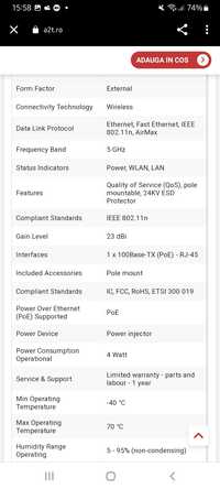 Antena Router/Bridge wireless 5 Mhz 23 dBi Ubiquiti LiteBeam M5