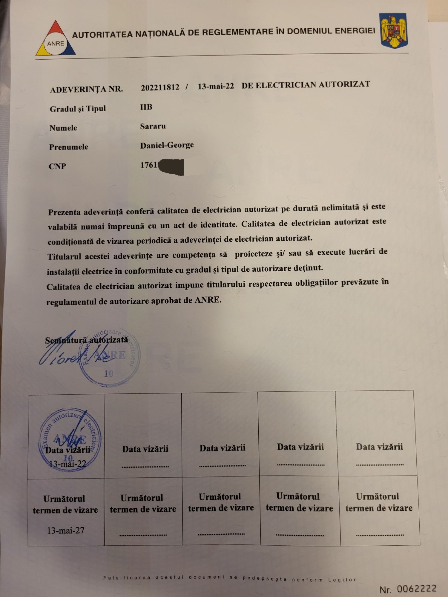 Electrician fotovoltaice, automatizari, inst. electrice, PRAM  a. ANRE