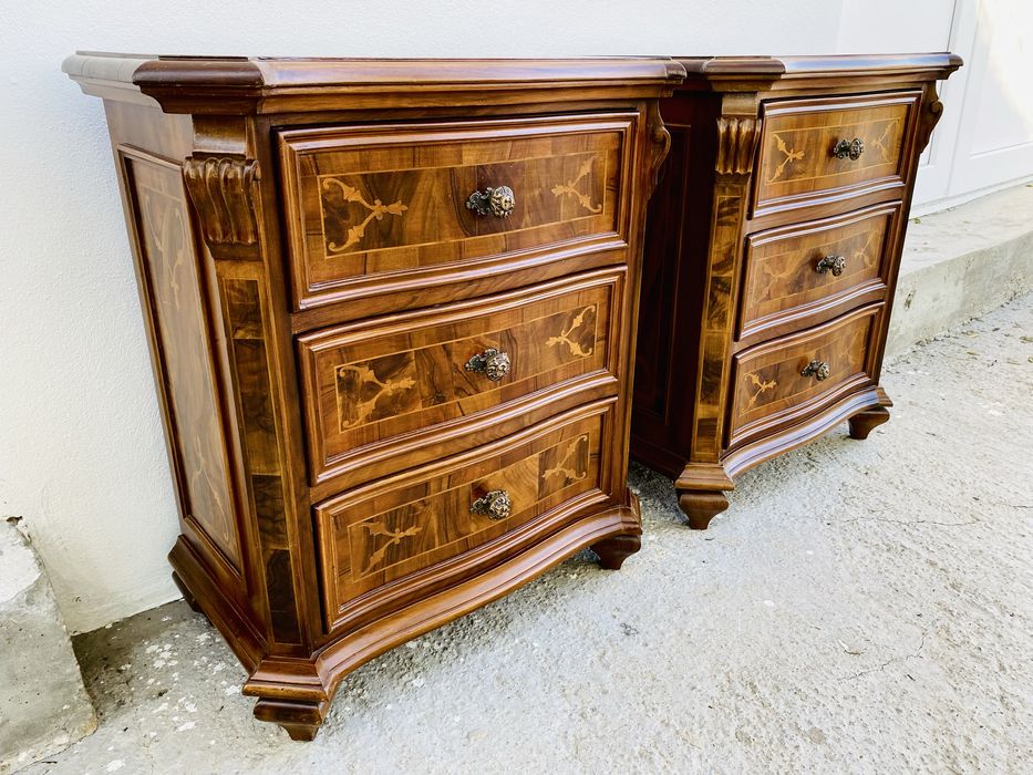 Comode Noptiere Lemn Masiv Intarsie Sculpturi Vintage