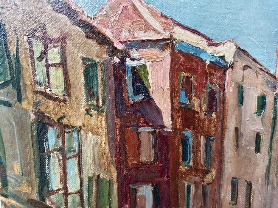 Pictura veche - canal Venetian - semnat indescifrabil