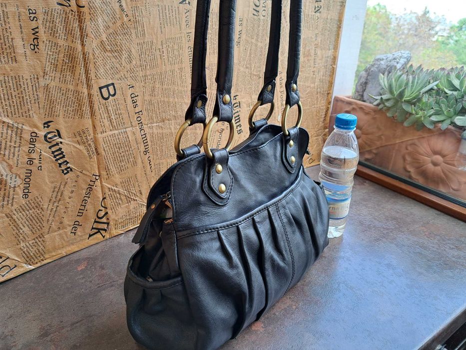 дамска чанта,черна кожена торба 5th Avenue-естествена кожа,