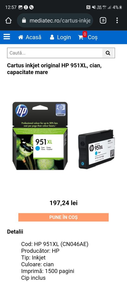 Cartușe Imprimanta HP, Alb-negru/Color, HP 950XL/951XL