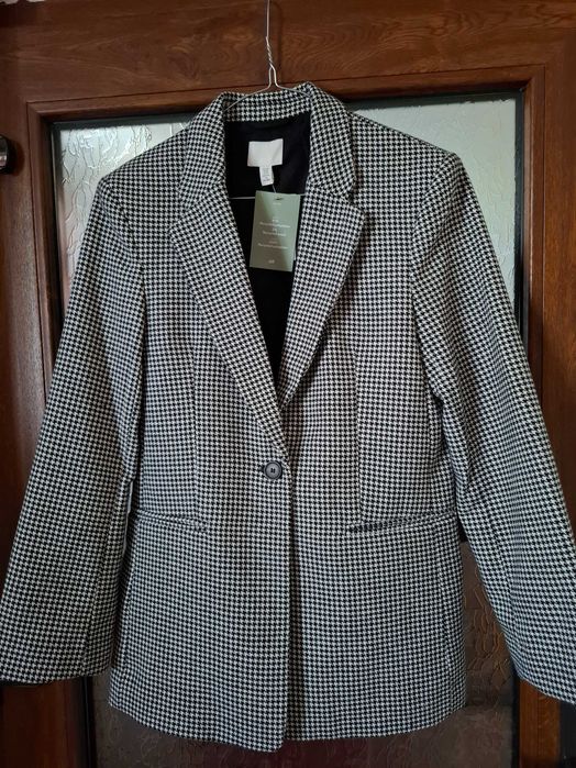 Sacou damă imprimeu pepit alb-negru nou cu etichetă H&M mărimea XS-S