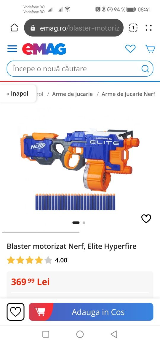 Puscă/pistol automat cu bateri Nerf Elite Hyperfire