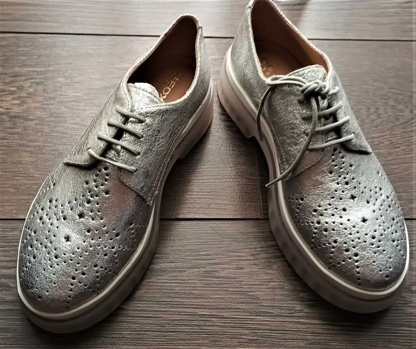 Pantofi sport dama, GEOX Oxford D Myluse, Piele naturala, Argintiu