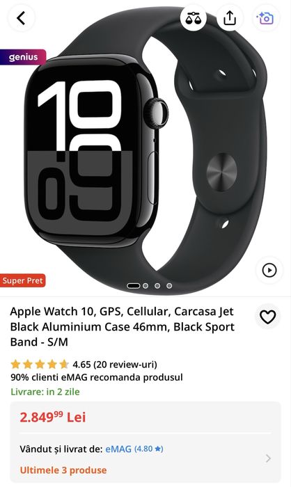 Apple Watch 10 GPS + Cellular Jet Black NOU