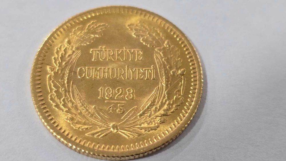 7.21 гр. Златна Монета 100 Турски Куруша Османска Империя 1923/45