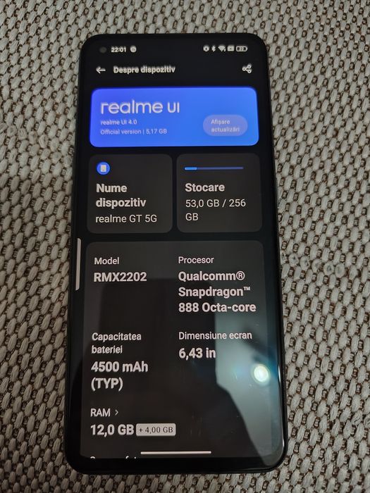 Vând realme GT 5G de 12GB RAM și 256GB stocare