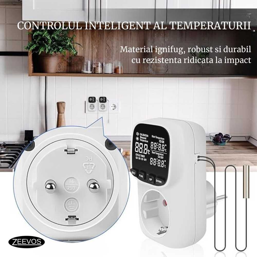 Priza inteligenta cu termostat, programabila, senzor de temperatura