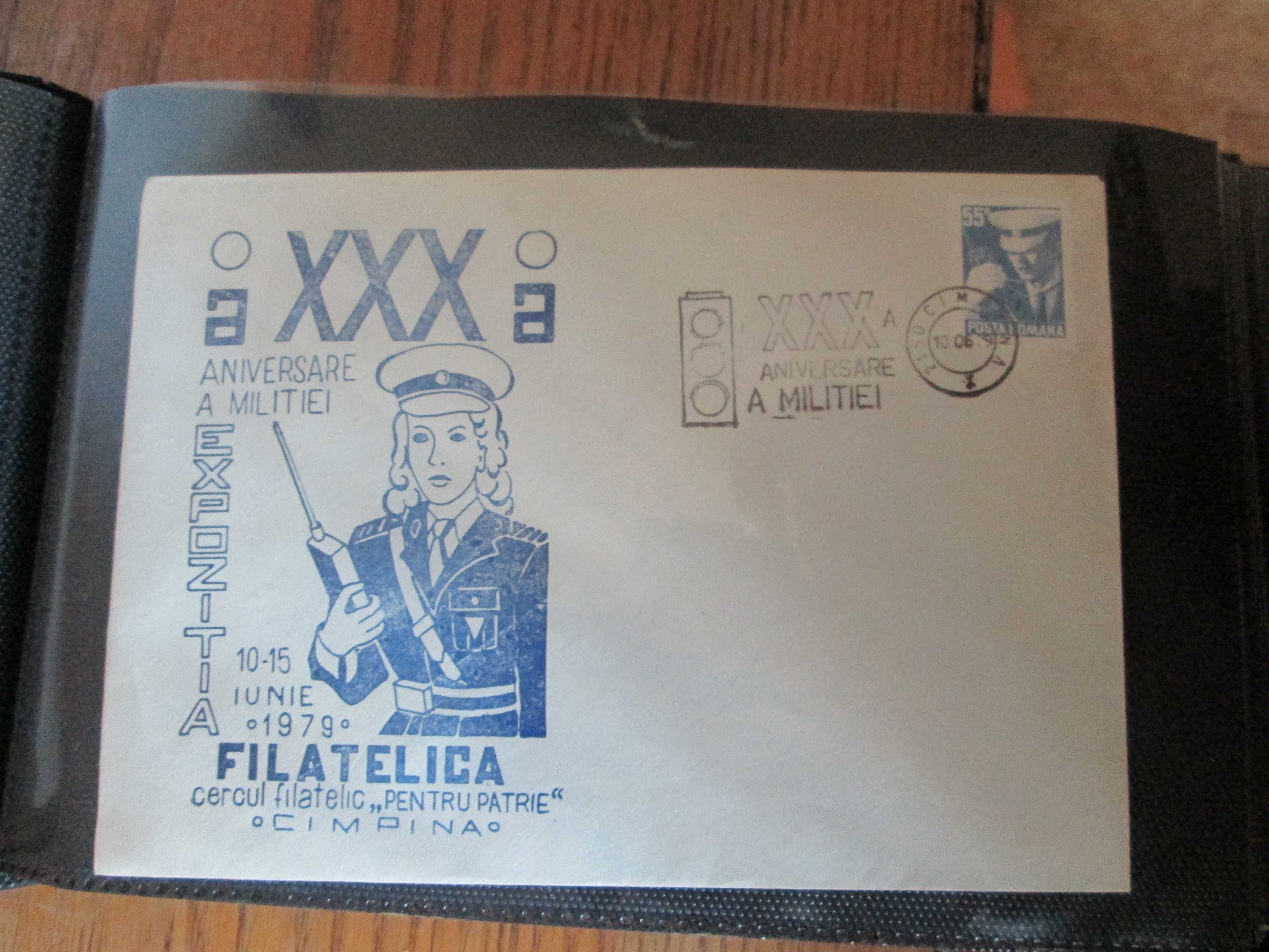 Filatelie, Militia, Campina 1979: 3 plicuri FDC comuniste + Clasor