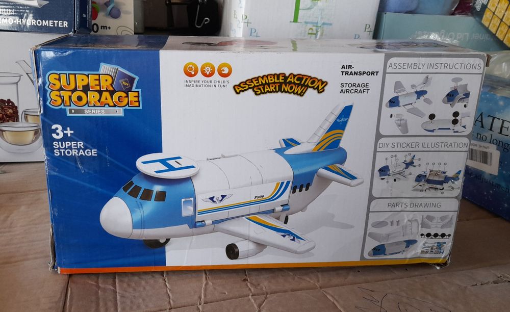 Set de Joaca cu Avion de Transport si Vehicule, 8 Masinute, Multicolor