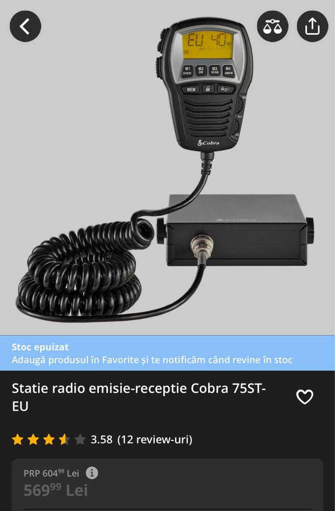 Statie Cobra 75 ST EU + antena + suport magentic