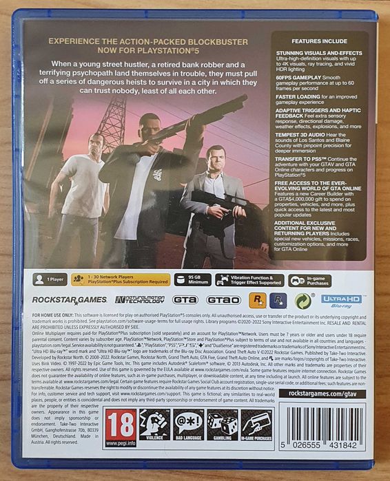 GTA 5 Grand Theft Auto V PS5 Playstation 5 Плейстейшън диск игра коли