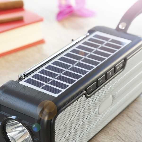 Radio cu panou solar 3-in-1, cu difuzor wireless si lanterna LED