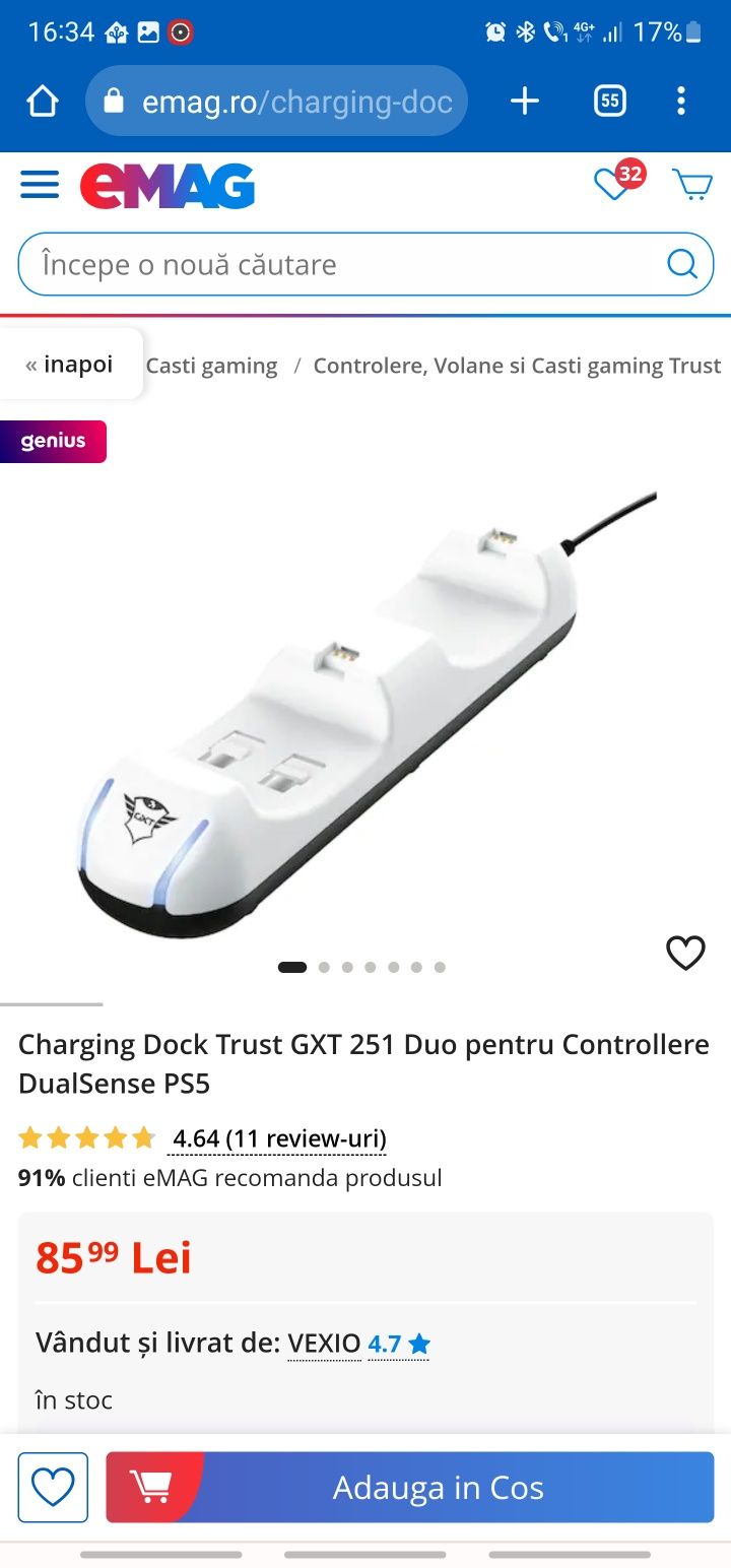 Charging Dock Trust GXT 251 Duo pentru Controllere DualSense PS5