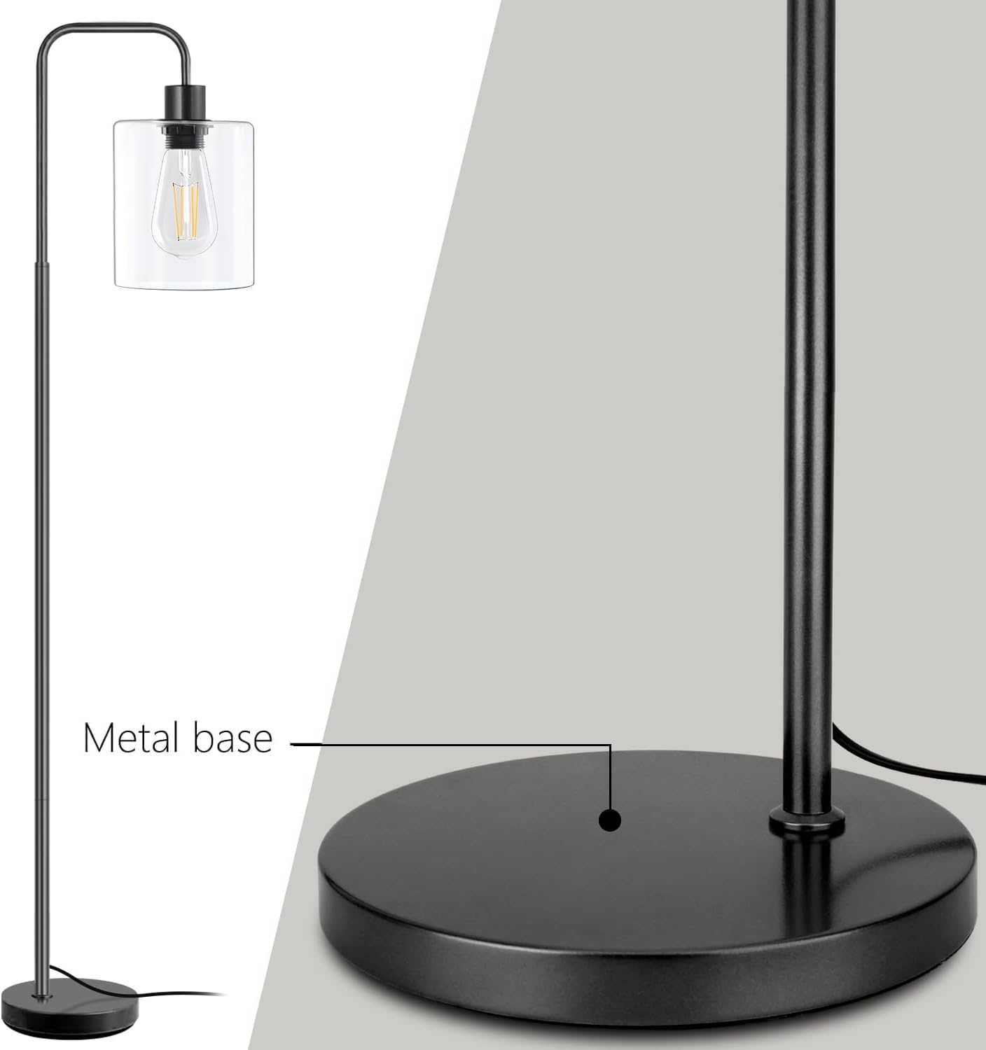 TONGLIN Индустриална подова лампа с LED крушки и стъклен абажур, черна