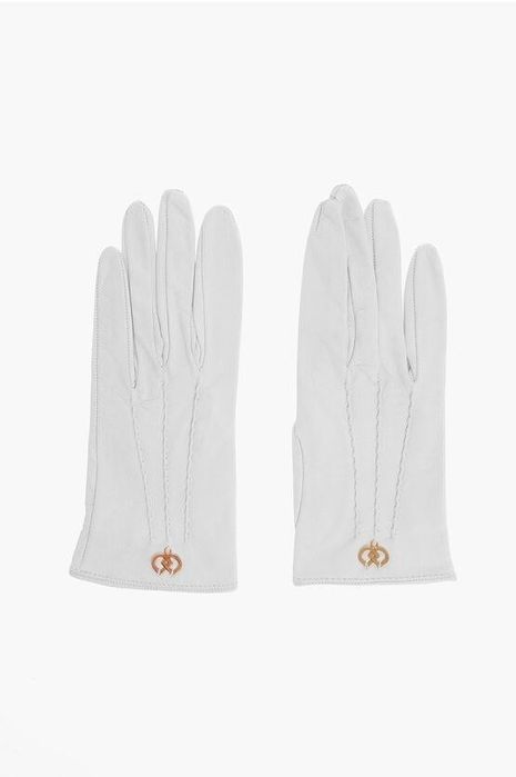 DSQUARED2 бели кожени ръкавици XS/S/7 елегантни златисто лого напа кож