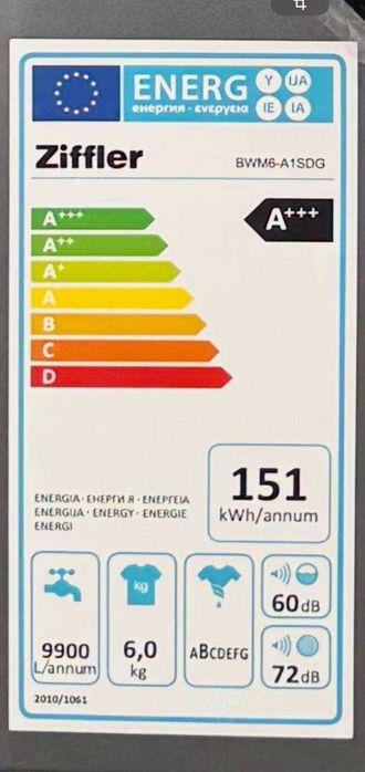 Стиральная машина Ziffler 6кг BWM6-A1SDG  Inverter Steam A+++