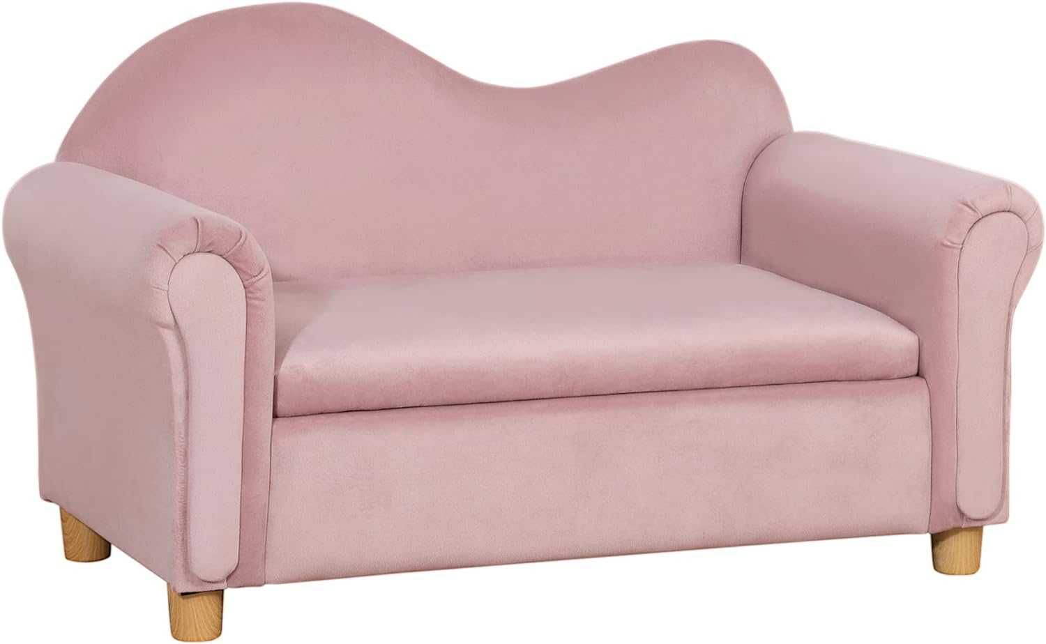 Canapea de doua locuri pentru copii cu spatiu de depozitare , roz
