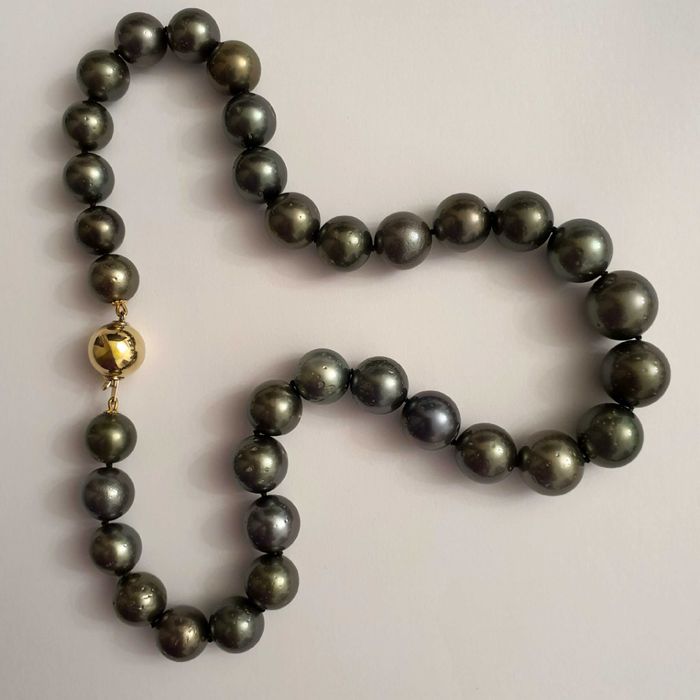 Colier Perle Tahitiene Mari Rotunde 14Mm Si Aur 14K