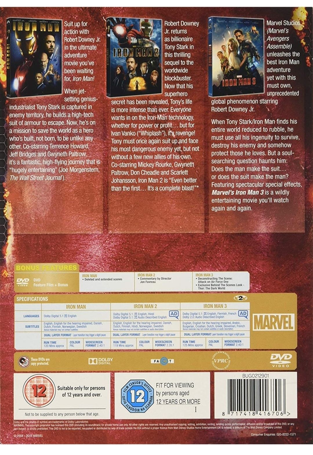 Filme Iron Man 1-3 Complete Collection [DVD] Originale