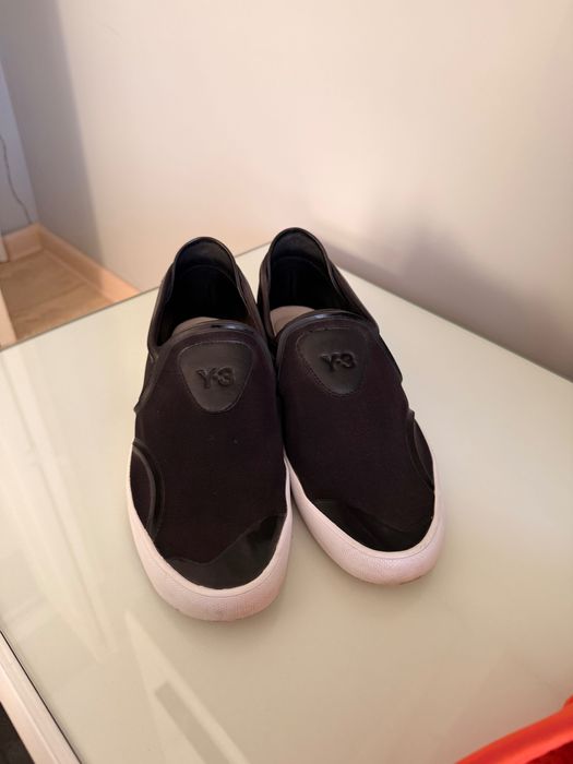 Y-3 Black Fabric and Leather Slip on Sneakers
