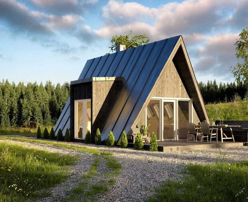 Cabane tip A frame rustice, case modulare moderne