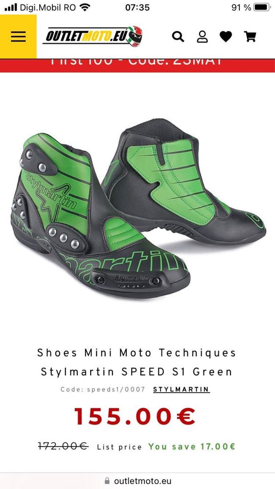 Ghete cizme moto scurte Stylmartin Speed S1 44-45