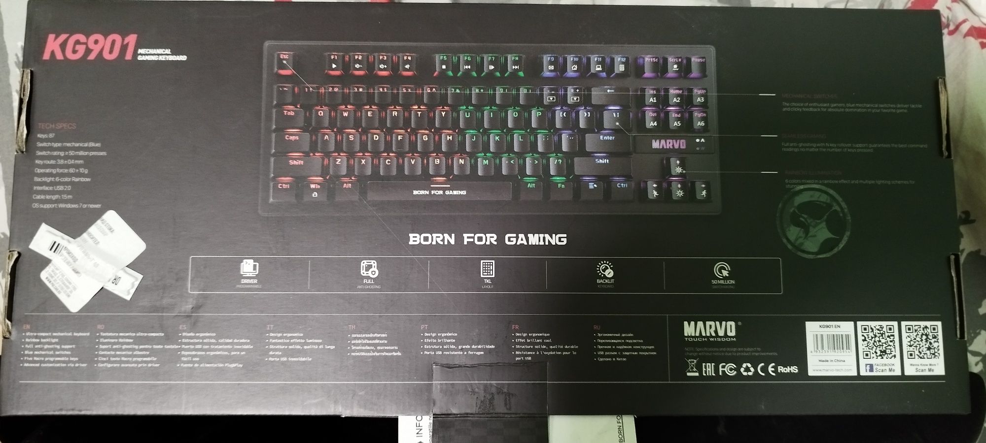 MARVO KG901 Mechanical Gaming Keyboard, сини суичове.