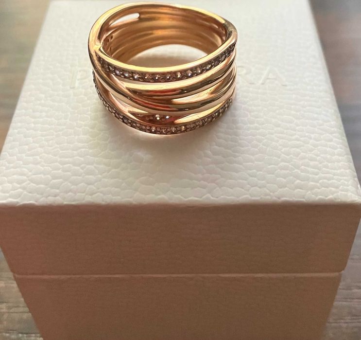 Inel Pandora cu zirconiu cubic, marime 53 placat cu aur roz, 14 K