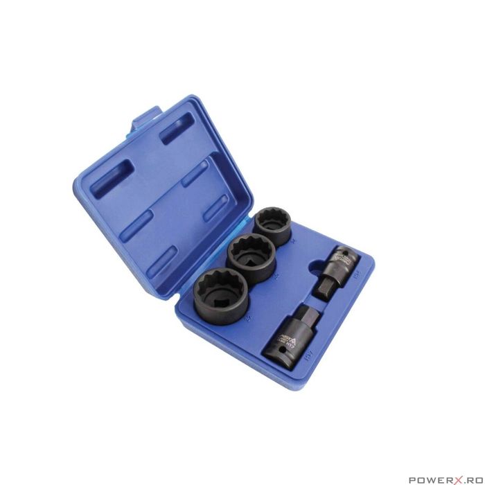 Trusa tubulare de impact, 12 colturi, 1/2" 14-32 mm, 5 piese, Asta