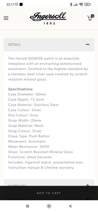 Механичен часовник Ingersoll