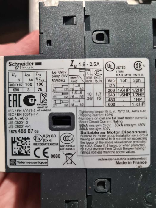 Disjunctor Protectie Motor Schneider GV2ME07