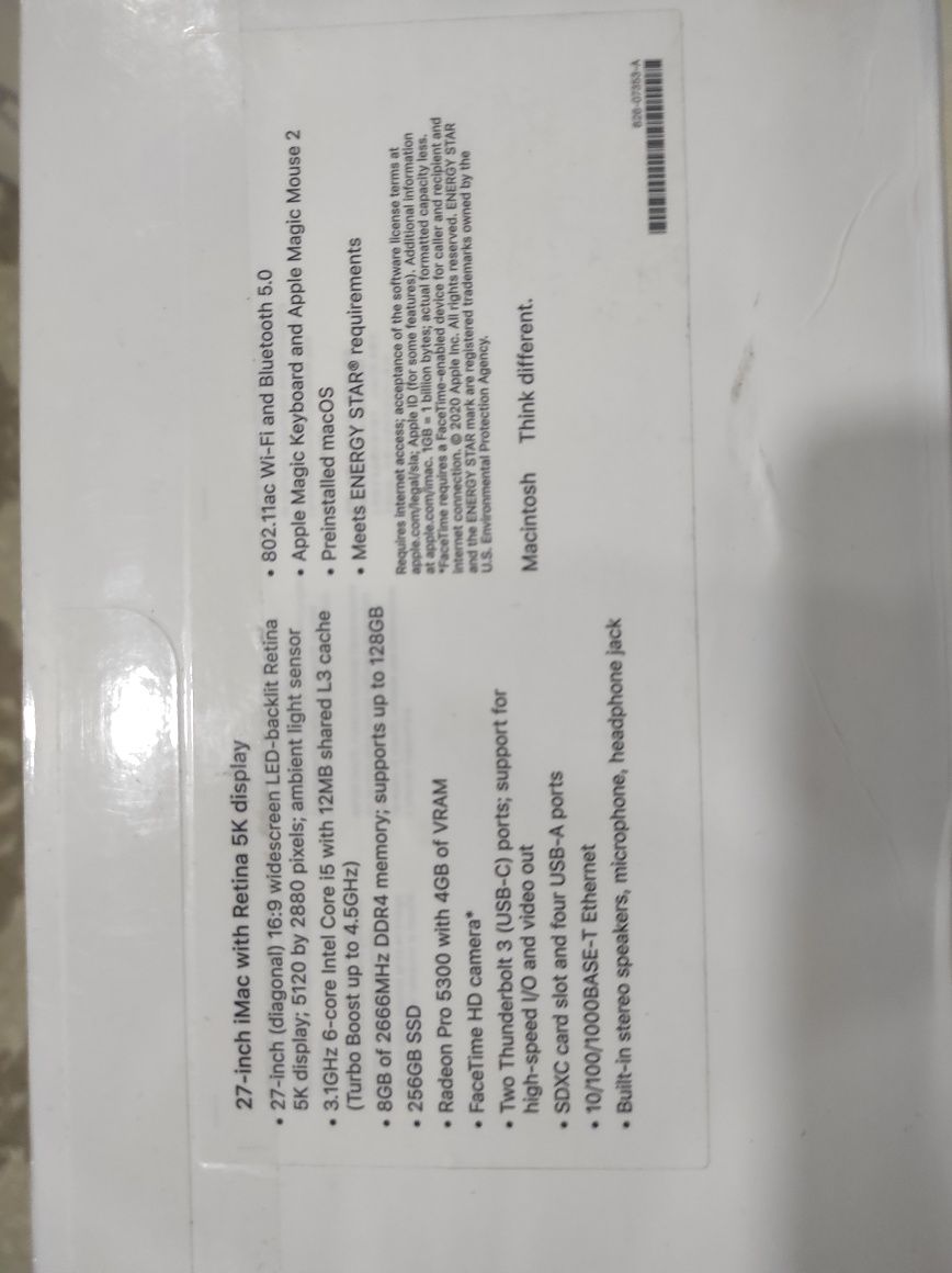 iMac 27"/8GB RAM/SSD256/2020