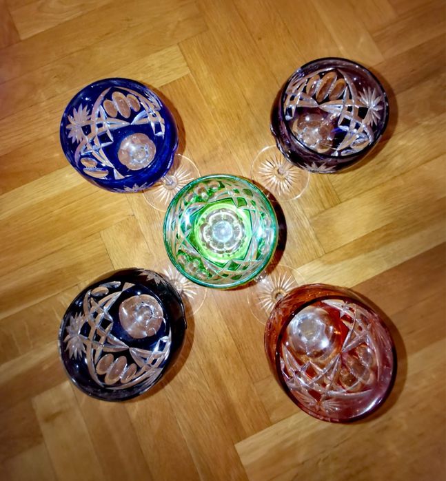 Антикварни цветен кристал чаши Nachtmann "Traube"  Зап. Германия 70те