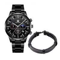 Мъжки елегантен водоустойчив часовник BASID , Подарък: гривна